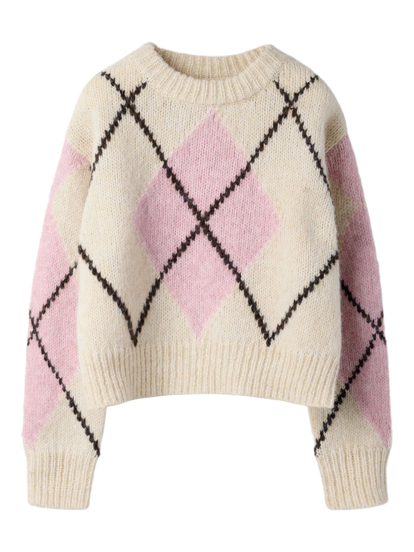 Name It Noreen stickad tröja Provence med rosa och creme rutmönster för kids flicka