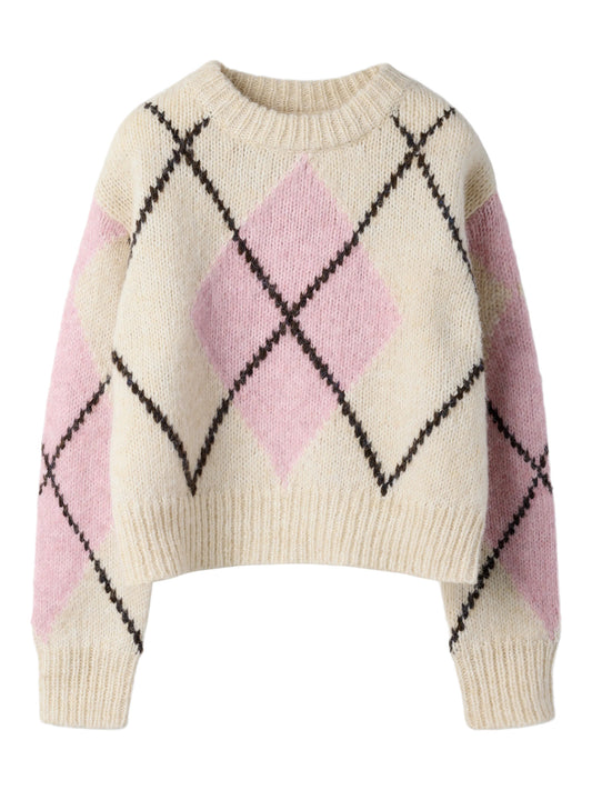 Name It Noreen stickad tröja Provence med rosa och creme rutmönster för kids flicka