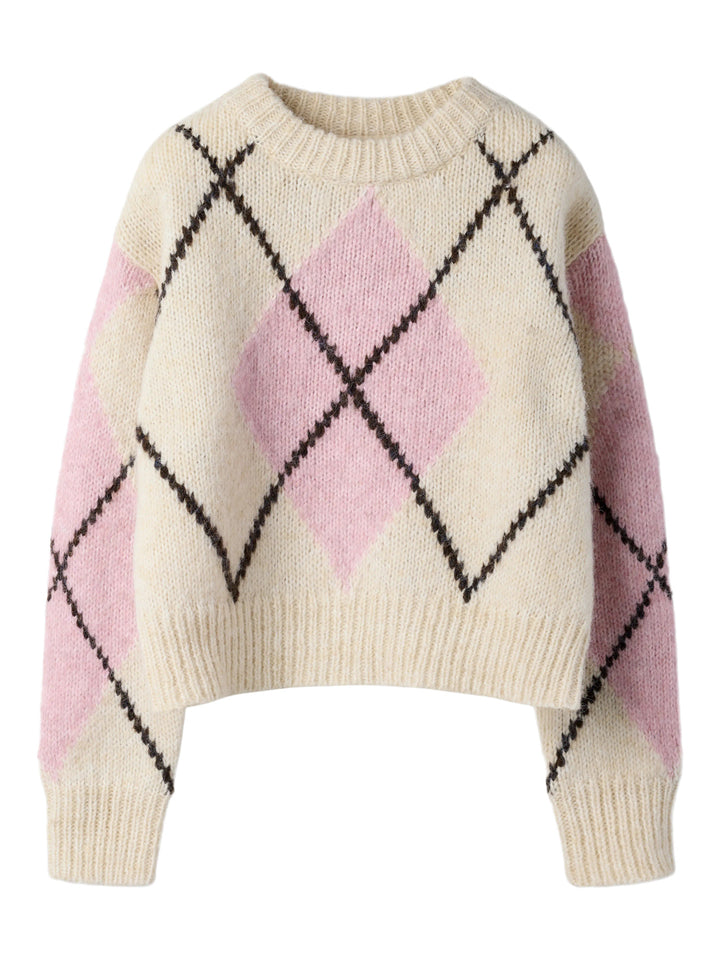 Name It Noreen stickad tröja Provence med rosa och creme rutmönster för kids flicka