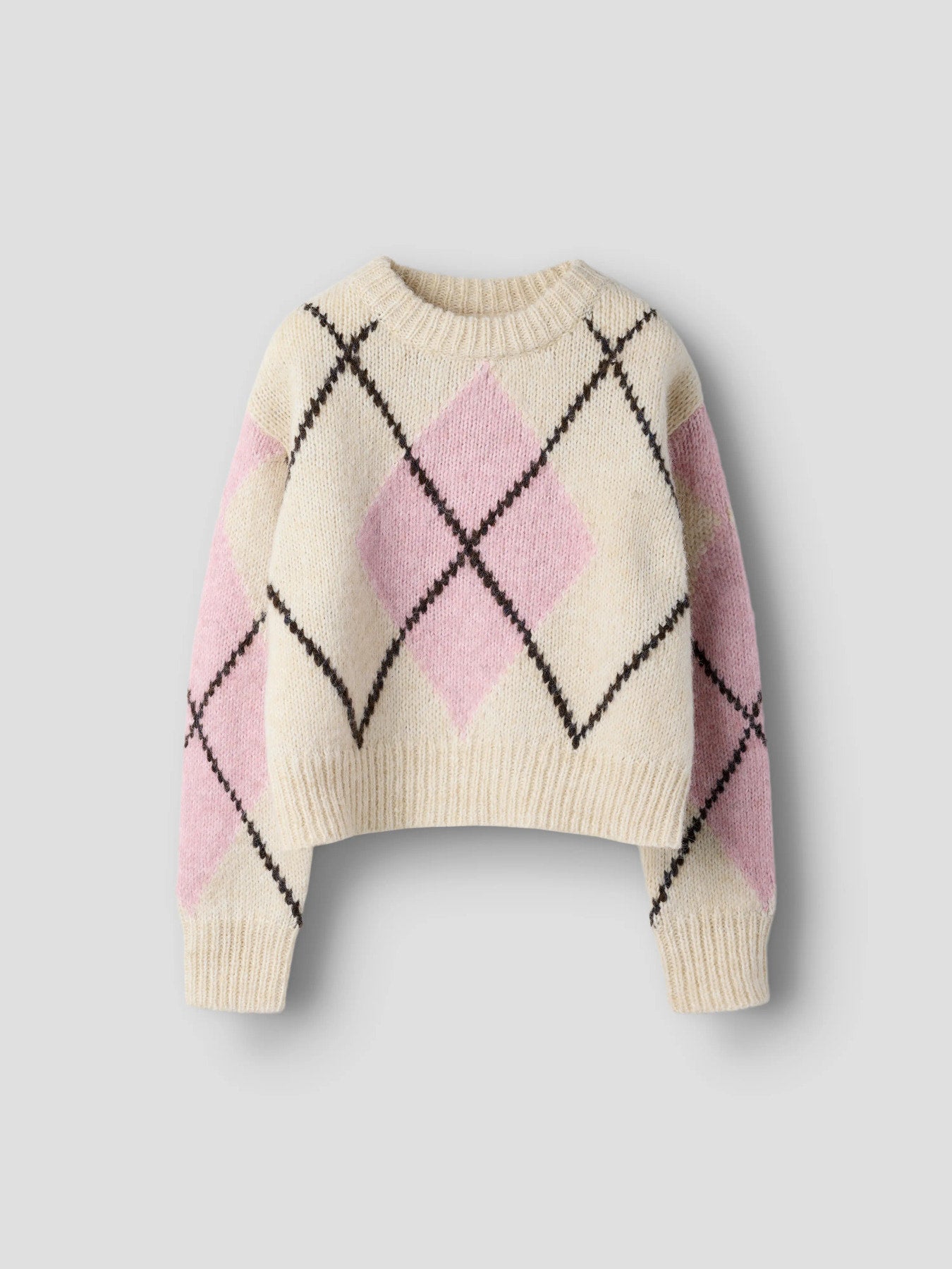 Name It Noreen stickad tröja Provence med rosa och creme rutmönster för kids flicka