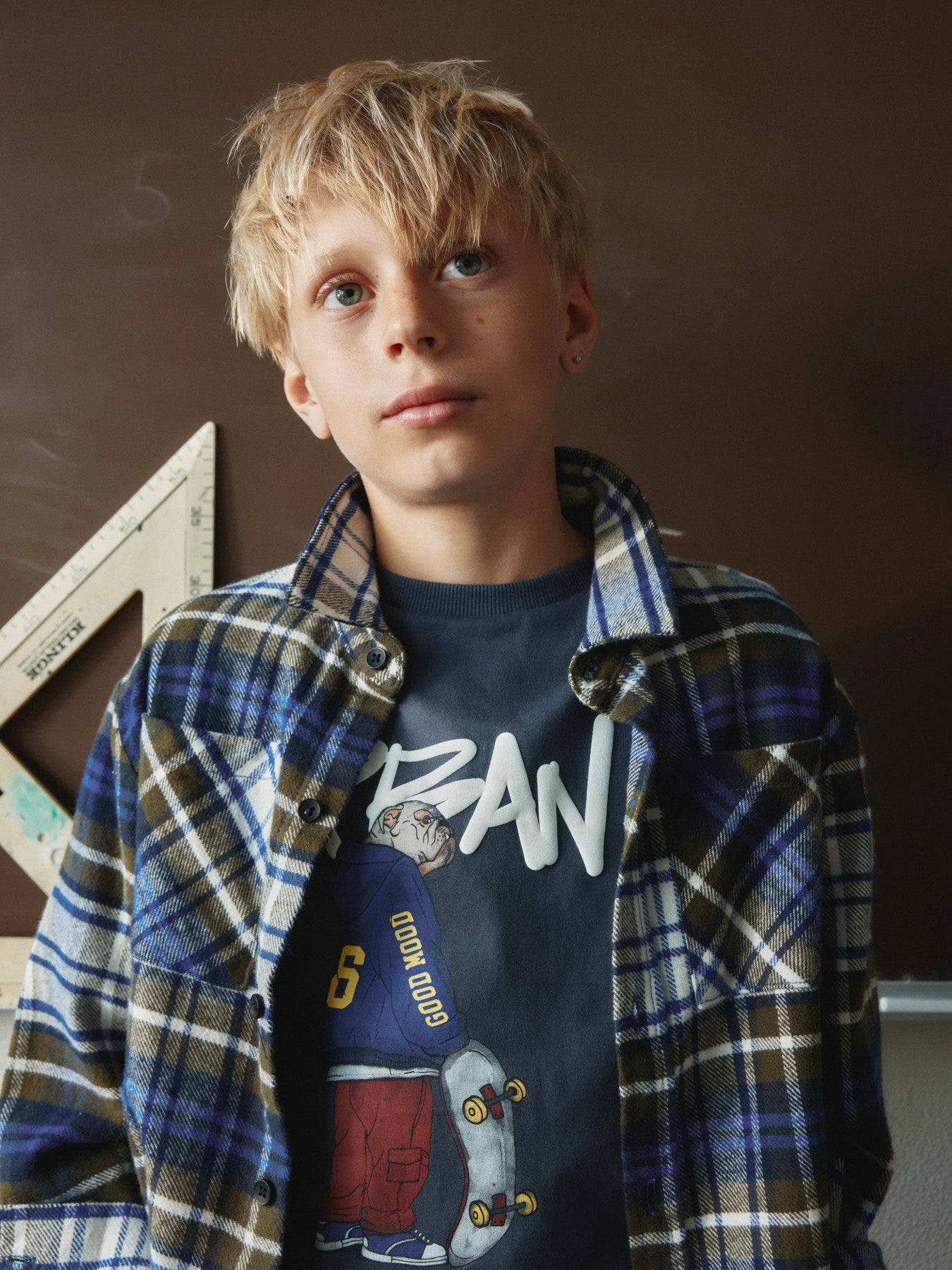 Rutig overshirt flanellskjorta för pojke i grönt, blått och ljust från Name It.