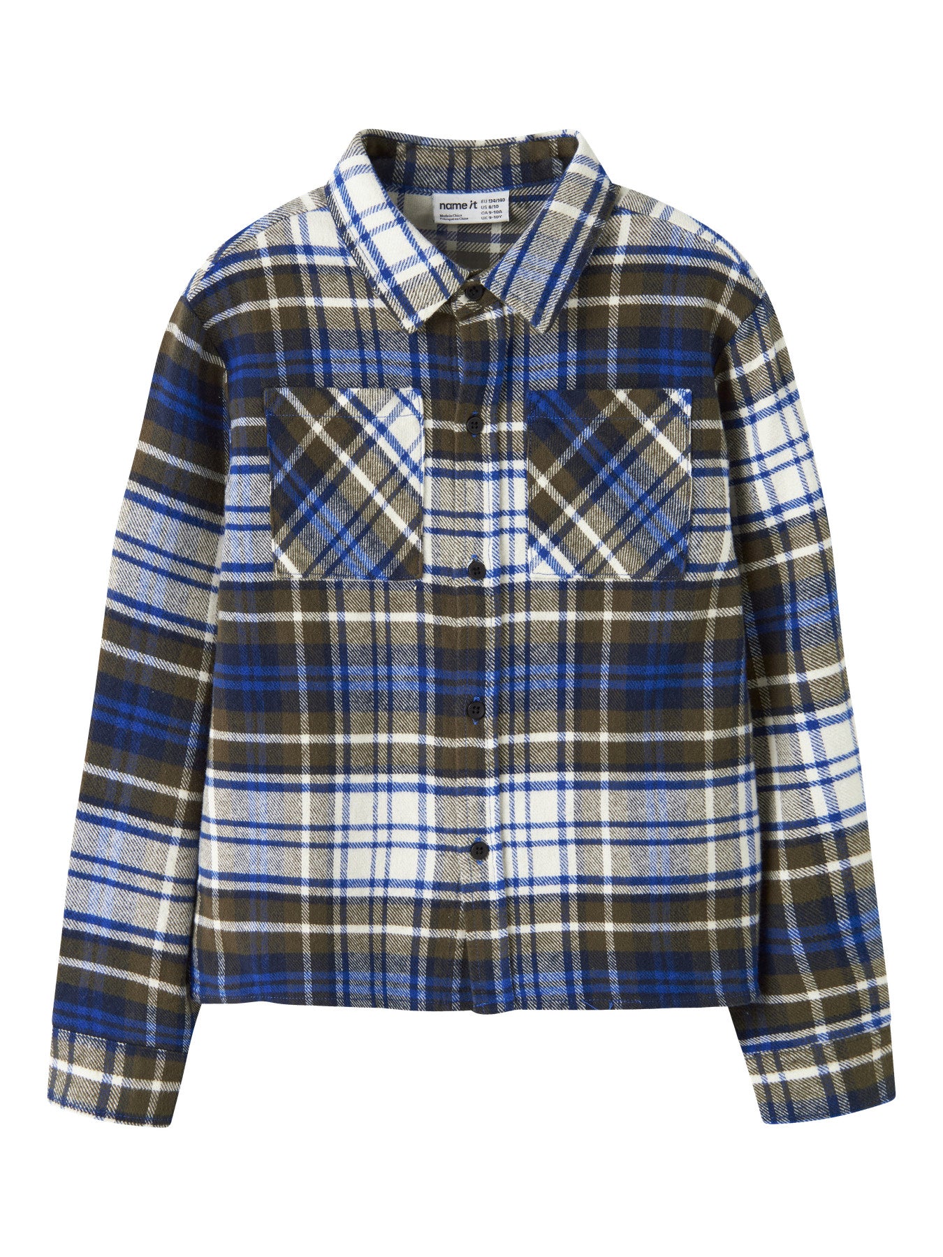 Rutig overshirt flanellskjorta för pojke i grönt, blått och ljust från Name It.