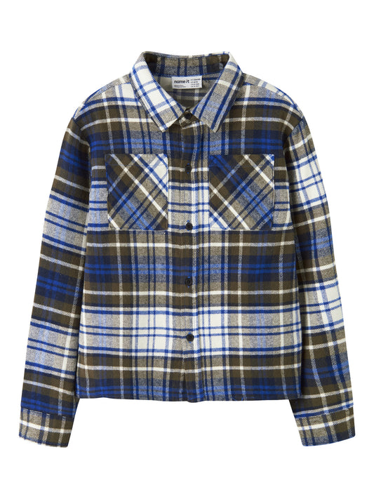 Rutig overshirt flanellskjorta för pojke i grönt, blått och ljust från Name It.