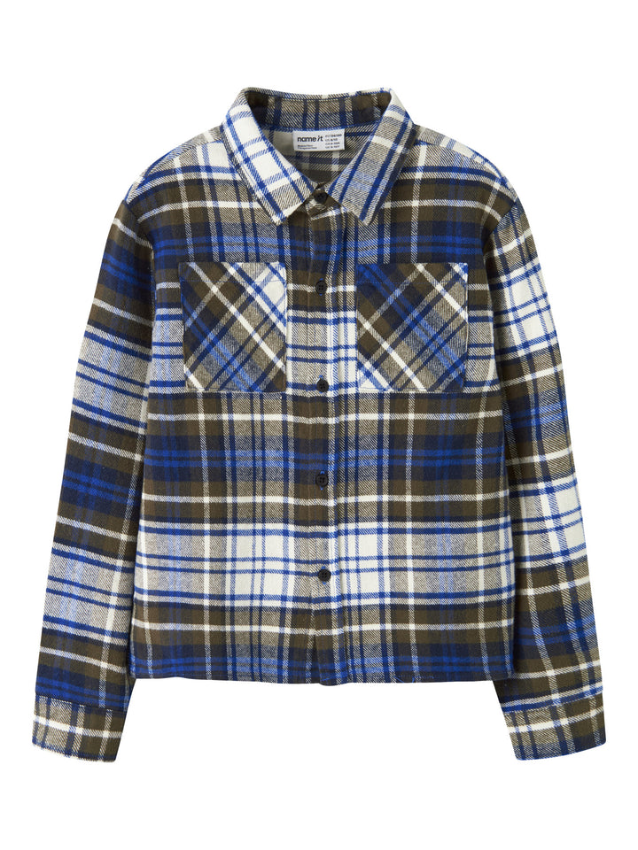 Rutig overshirt flanellskjorta för pojke i grönt, blått och ljust från Name It.
