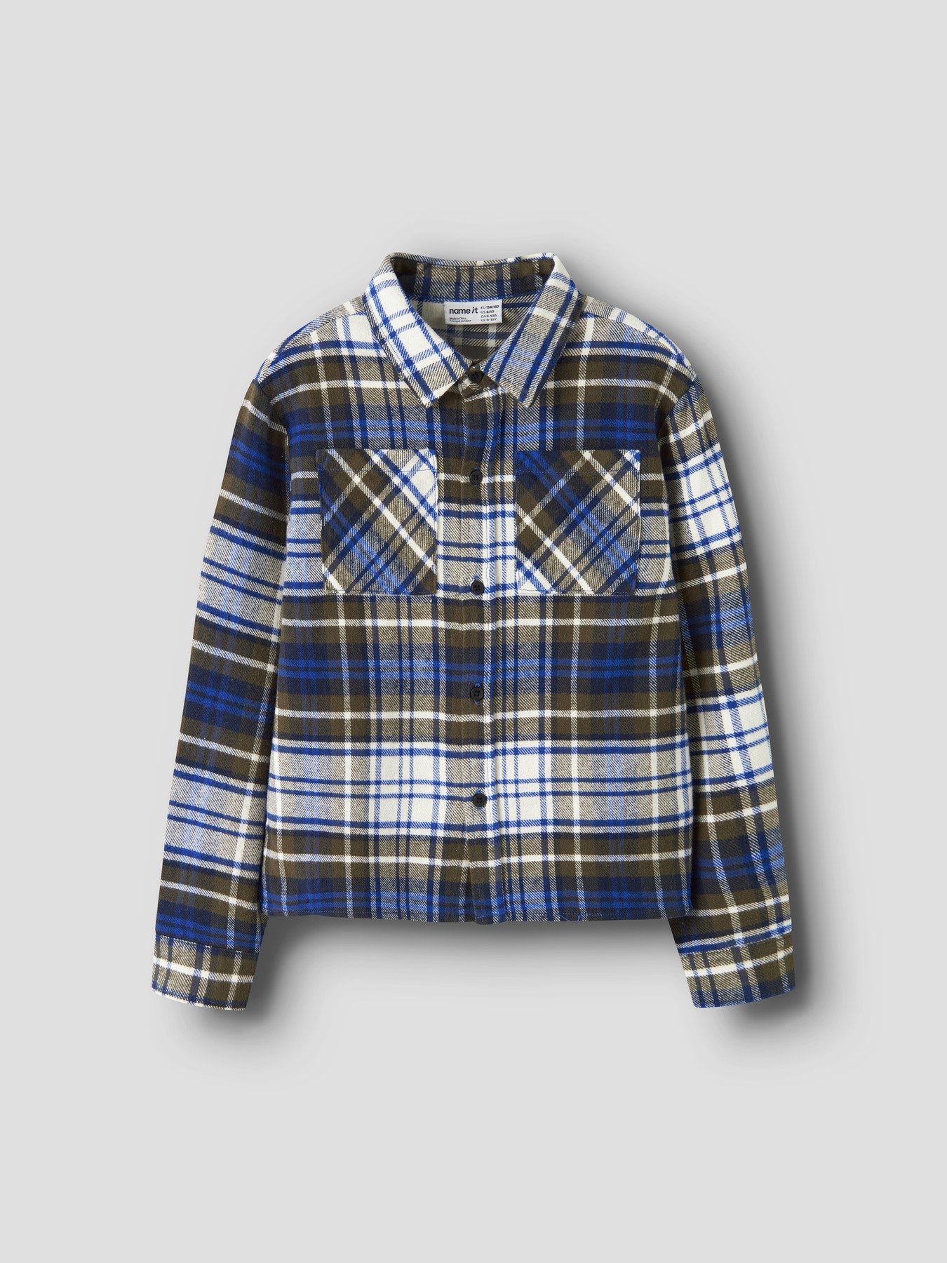 Rutig overshirt flanellskjorta för pojke i grönt, blått och ljust från Name It.