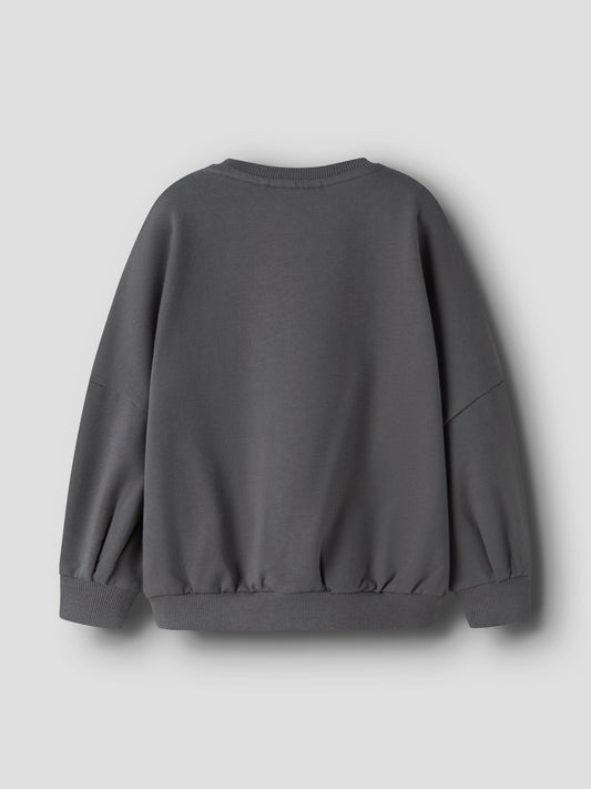 Mörkgrå lång sweatshirt för flicka från Name It med rosa och blå ballonghundar.