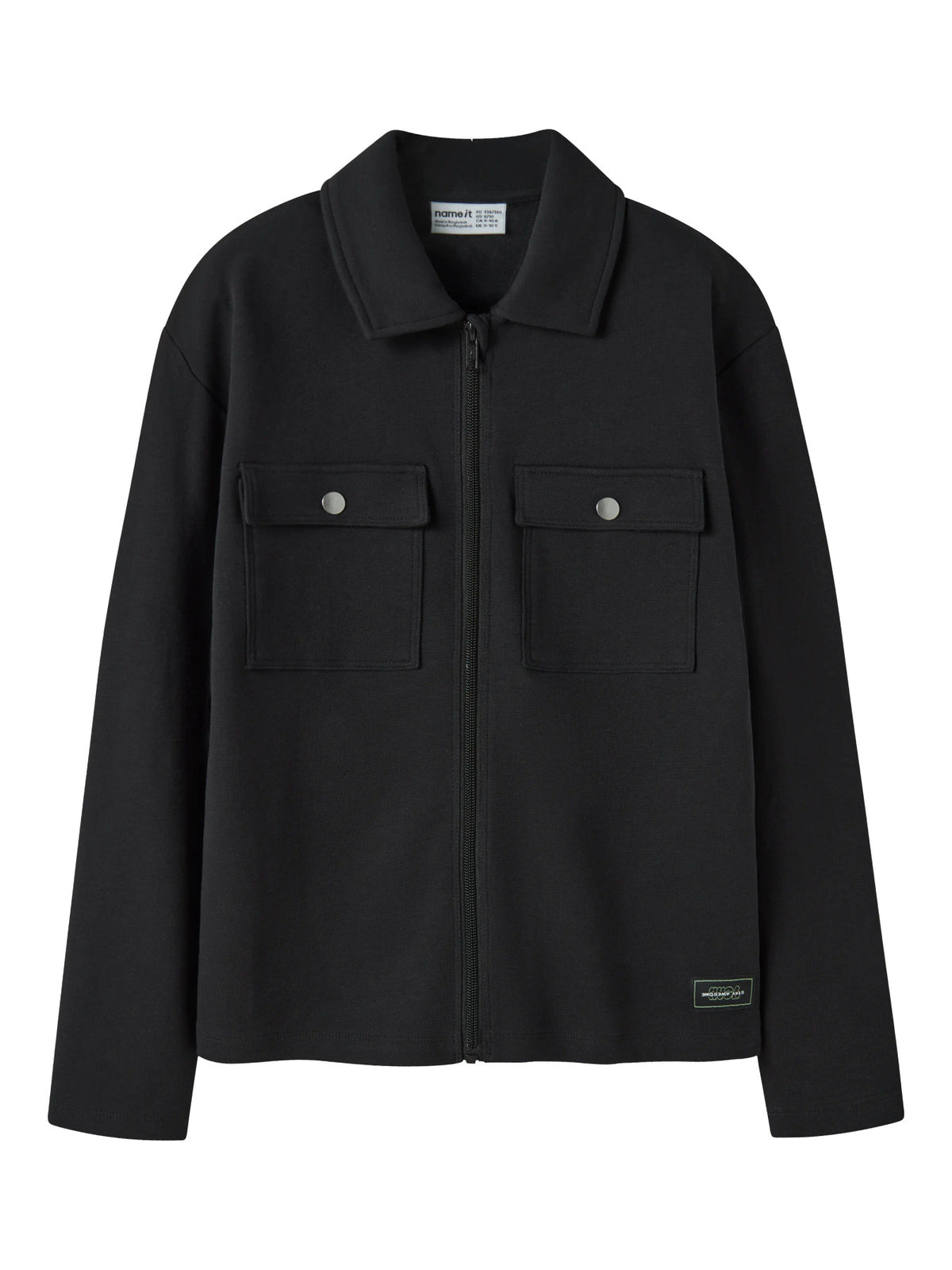Name It Niall svart overshirt för pojke kids med dragkedja och bröstfickor – 13259579