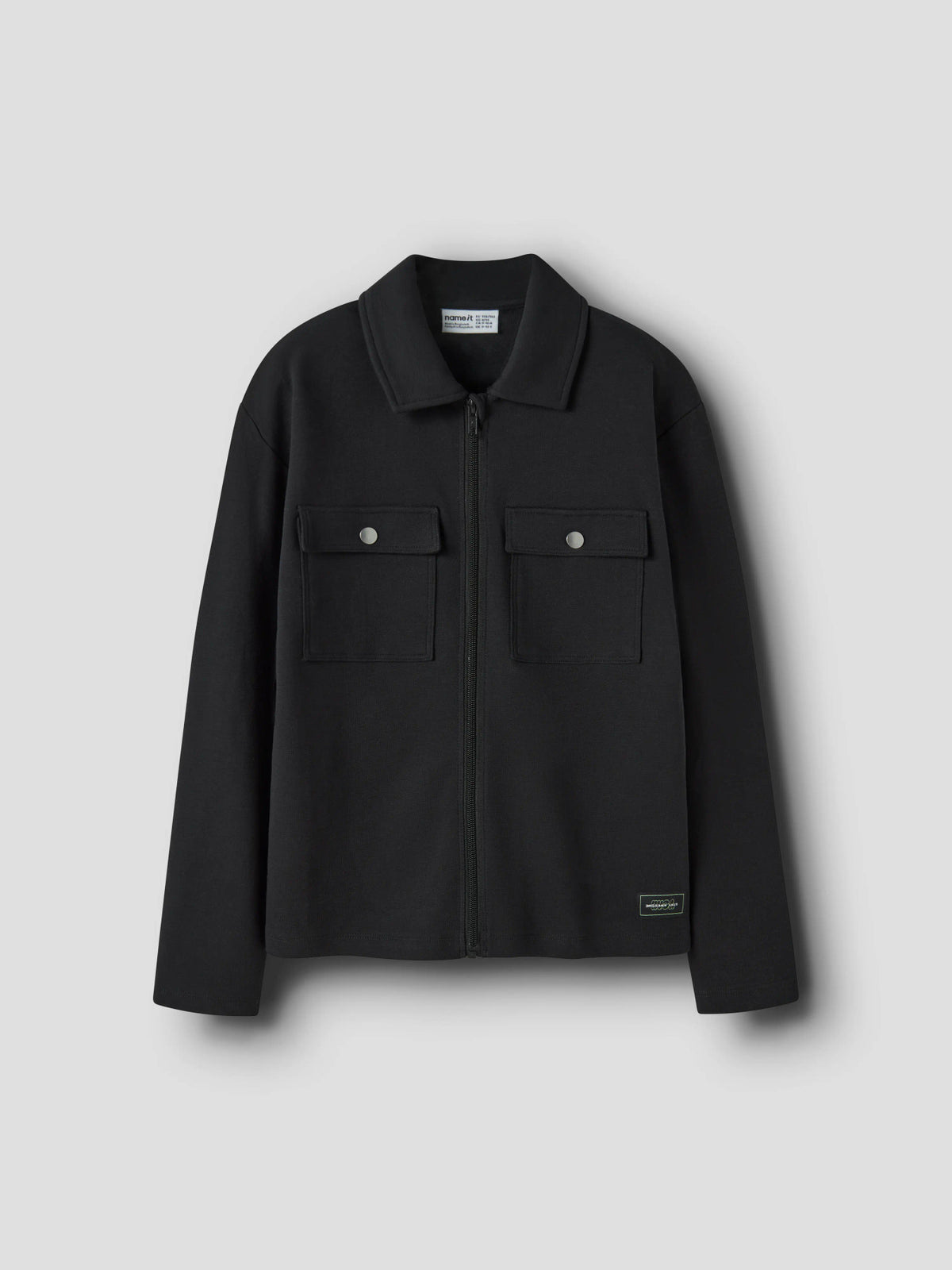 Name It Niall svart overshirt för pojke kids med dragkedja och bröstfickor – 13259579