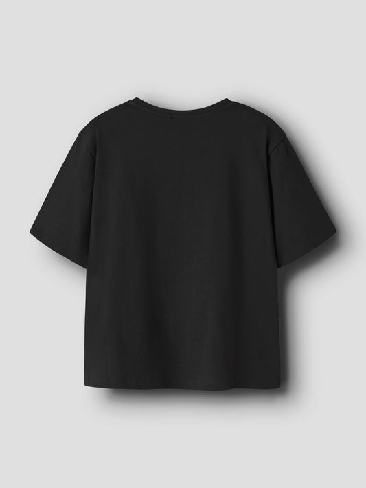 Name It Adara svart t-shirt med Disney Stitch och Angel samt glittertryck för kids flicka.