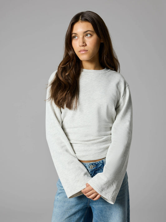LMTD Nizu ljusgråmelerad sweatshirt med rynkad sida för tjej ungdom – 13260034