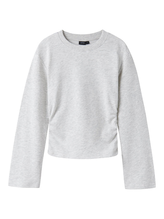 LMTD Nizu ljusgråmelerad sweatshirt med rynkad sida för tjej ungdom – 13260034