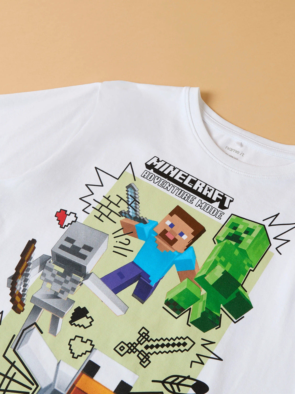 Name It Sena vit Minecraft T-shirt för pojke med Steve Creeper Skeleton och Minecraft-motiv – 13260044