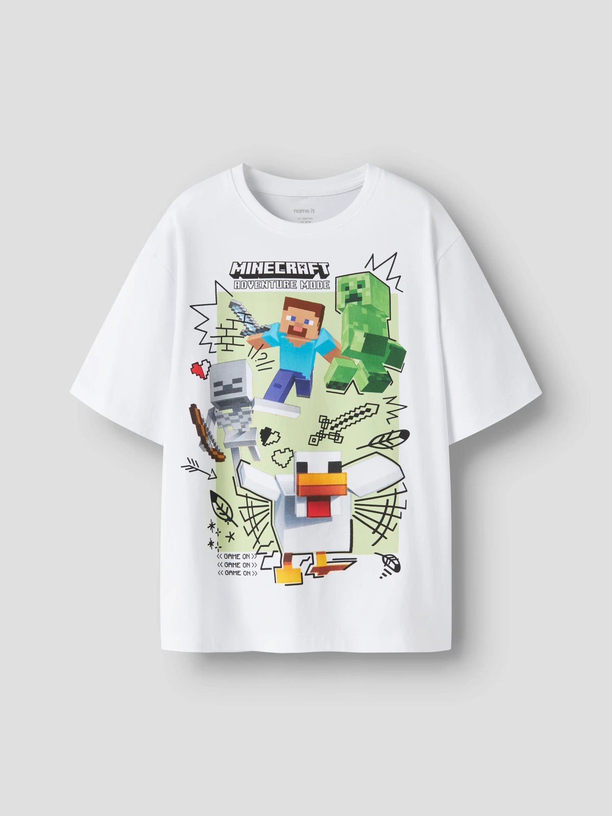 Name It Sena vit Minecraft T-shirt för pojke med Steve Creeper Skeleton och Minecraft-motiv – 13260044