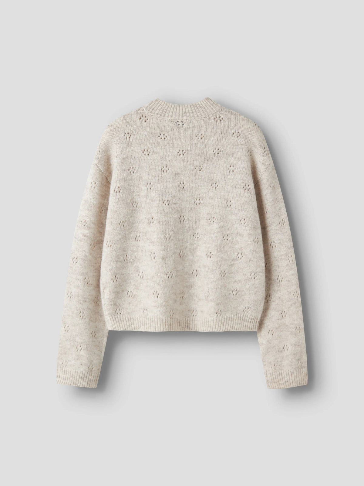 LMTD Namelyn kort stickad tröja ungdom flicka oatmeal beige med hålstickat mönster