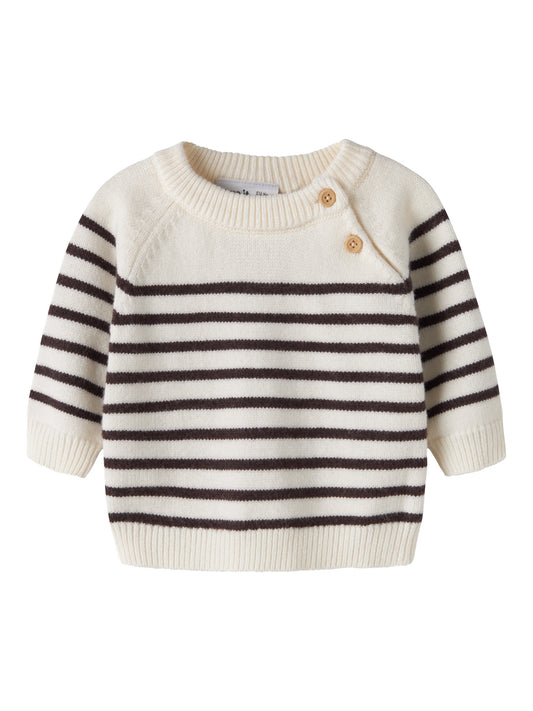 Name It Baby Ostripea randig stickad tröja cremevit och brun för baby pojke – 13260125