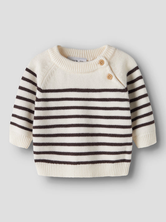 Name It Baby Ostripea randig stickad tröja cremevit och brun för baby pojke – 13260125