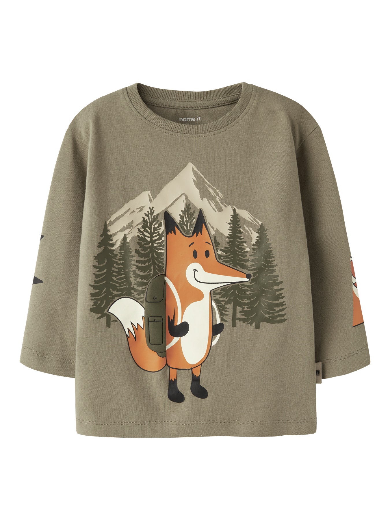 Name It Mini Otto grönbeige långärmad tröja med rävmotiv för pojke – 13260176
