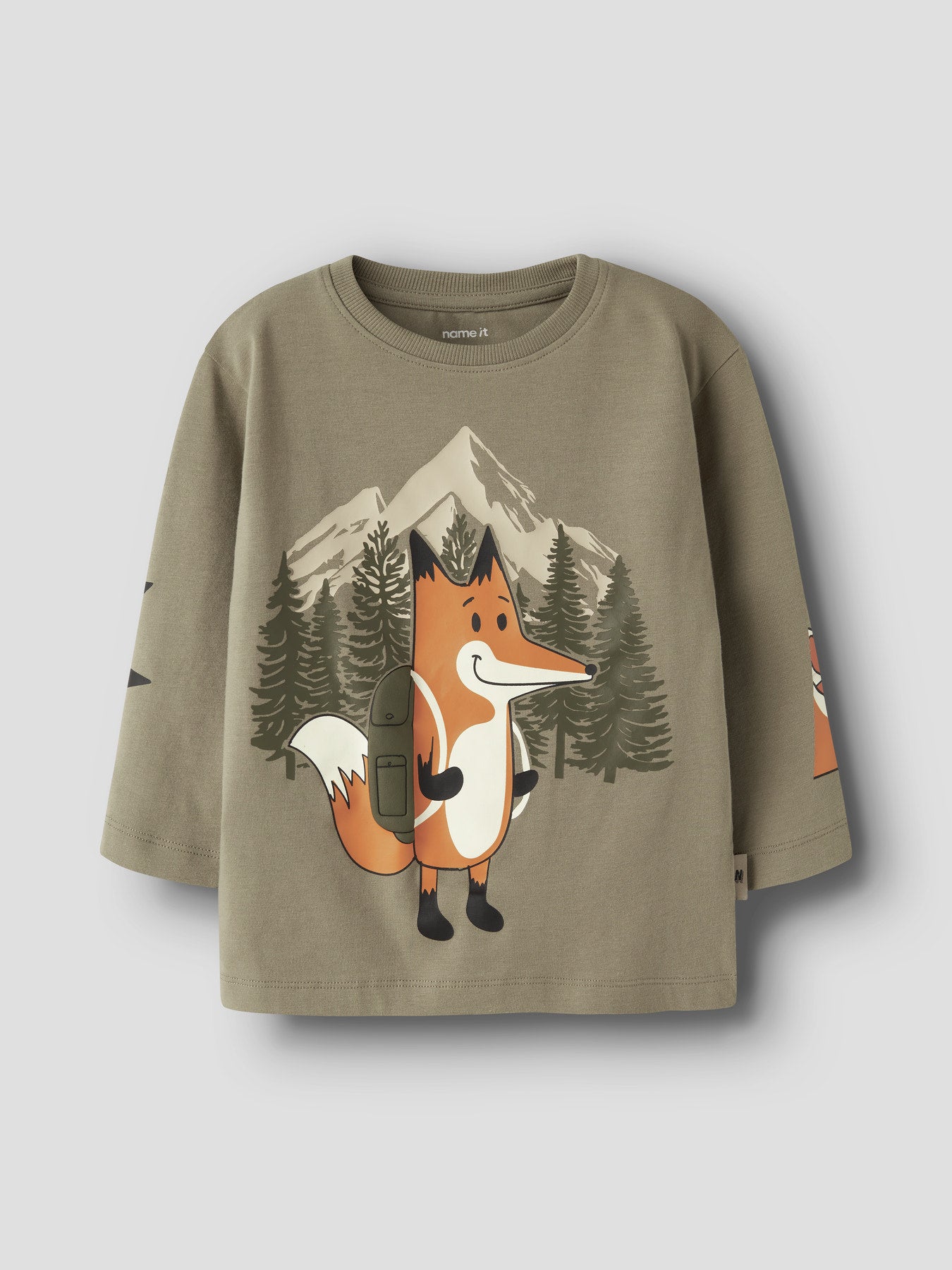 Name It Mini Otto grönbeige långärmad tröja med rävmotiv för pojke – 13260176