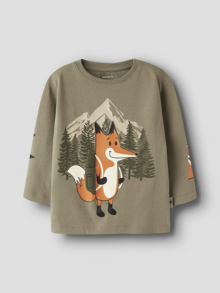 Name It Mini Otto grönbeige långärmad tröja med rävmotiv för pojke – 13260176