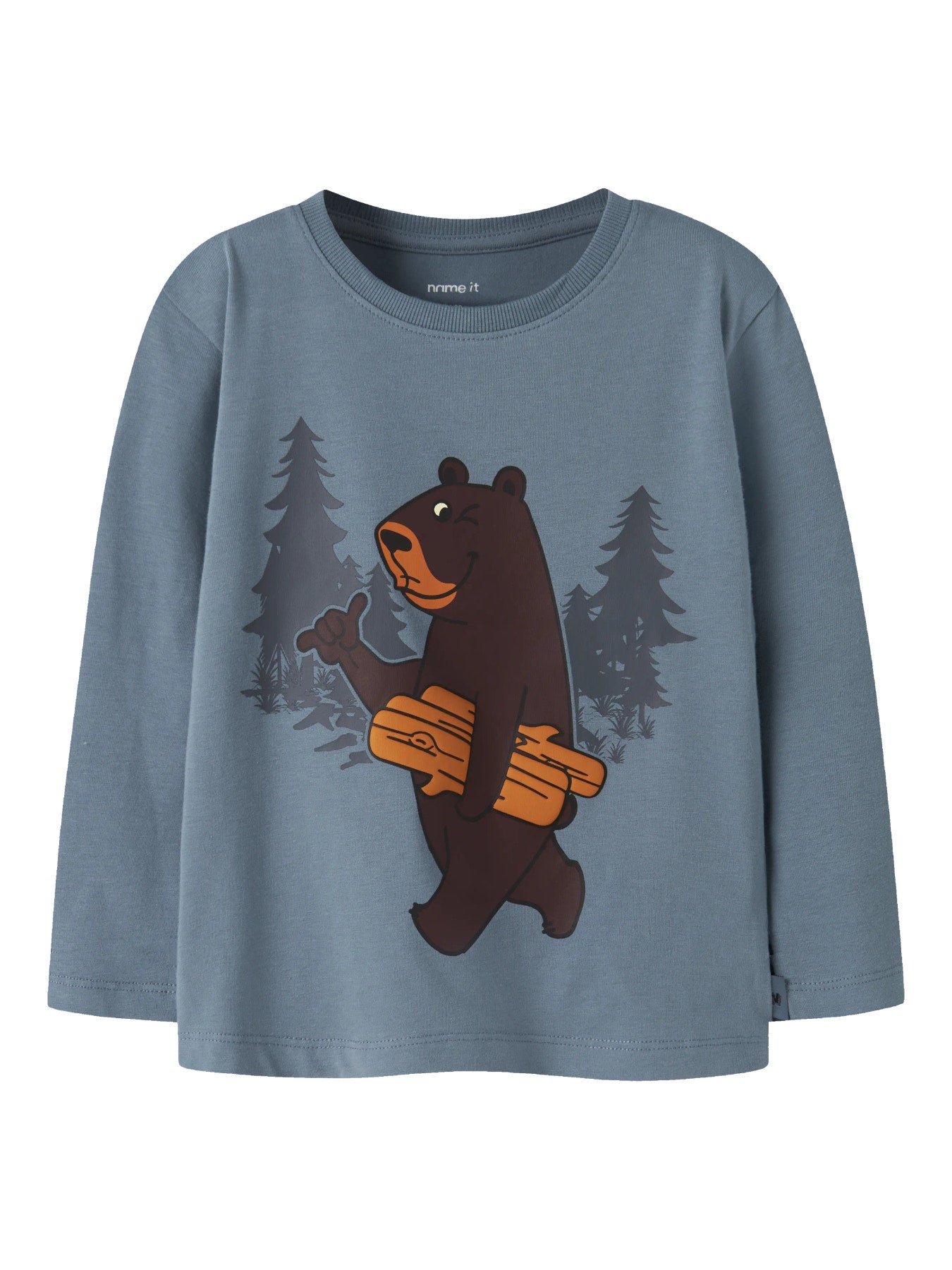 Name It Mini Otto blå långärmad tröja med björnmotiv för pojke – 13260176