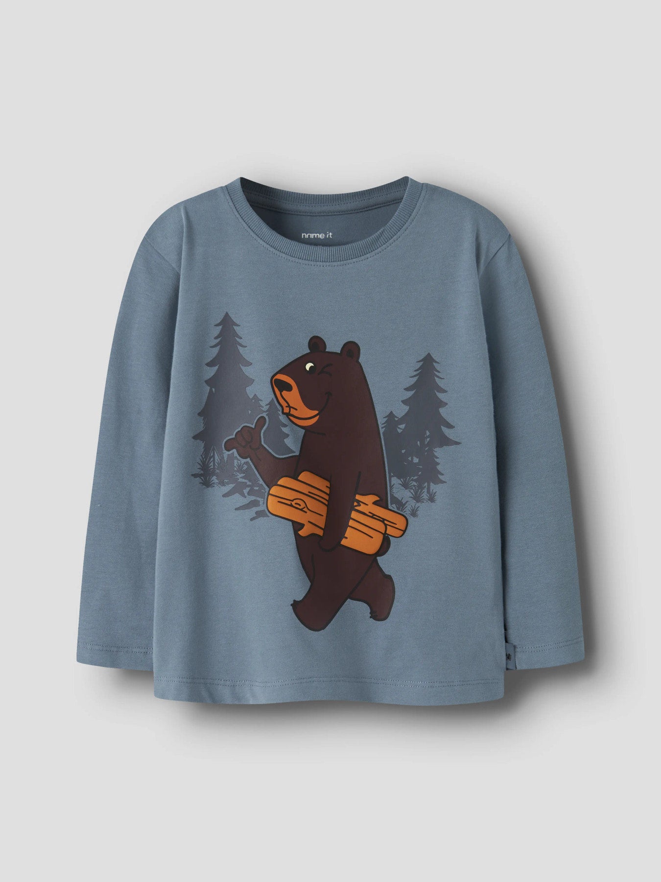 Name It Mini Otto blå långärmad tröja med björnmotiv för pojke – 13260176