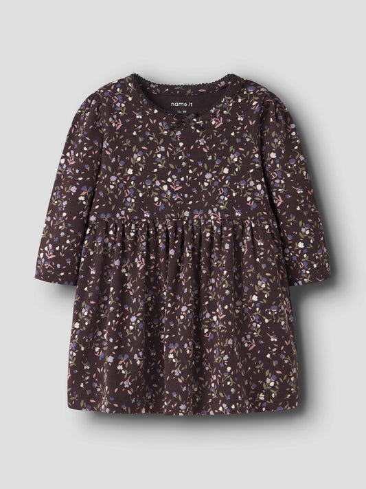 Name It Baby Oceana blommig klänning Chocolate Plum för baby flicka – 13260216