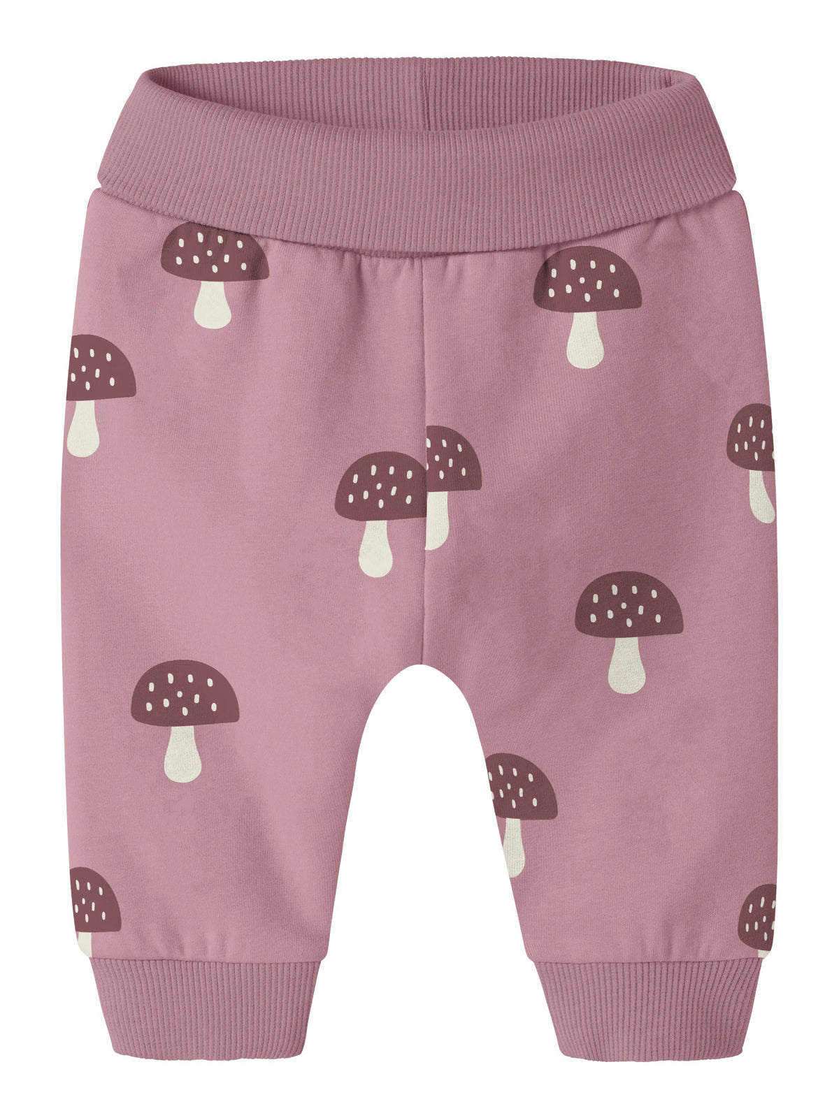 Name It Oditte rosa mjukisbyxa baby flicka med brunt svampmönster