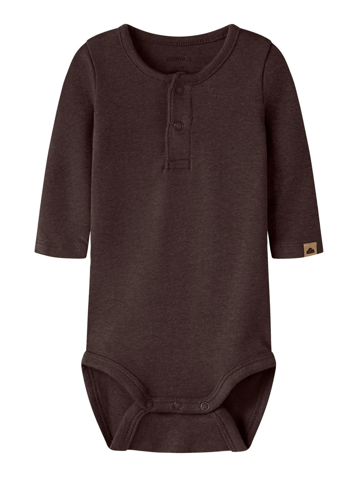 Name It Ohoney långärmad babybody i mörkbrun färg för pojke