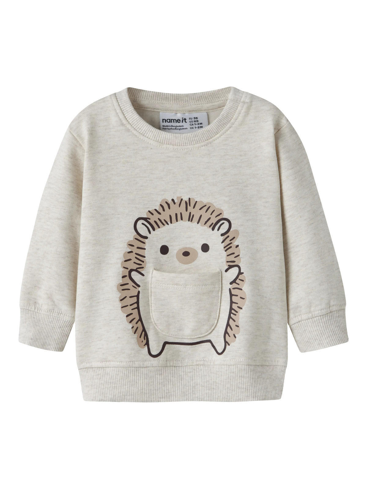 Name It Obbas sweatshirt baby unisex ljus melerad med igelkott och liten ficka