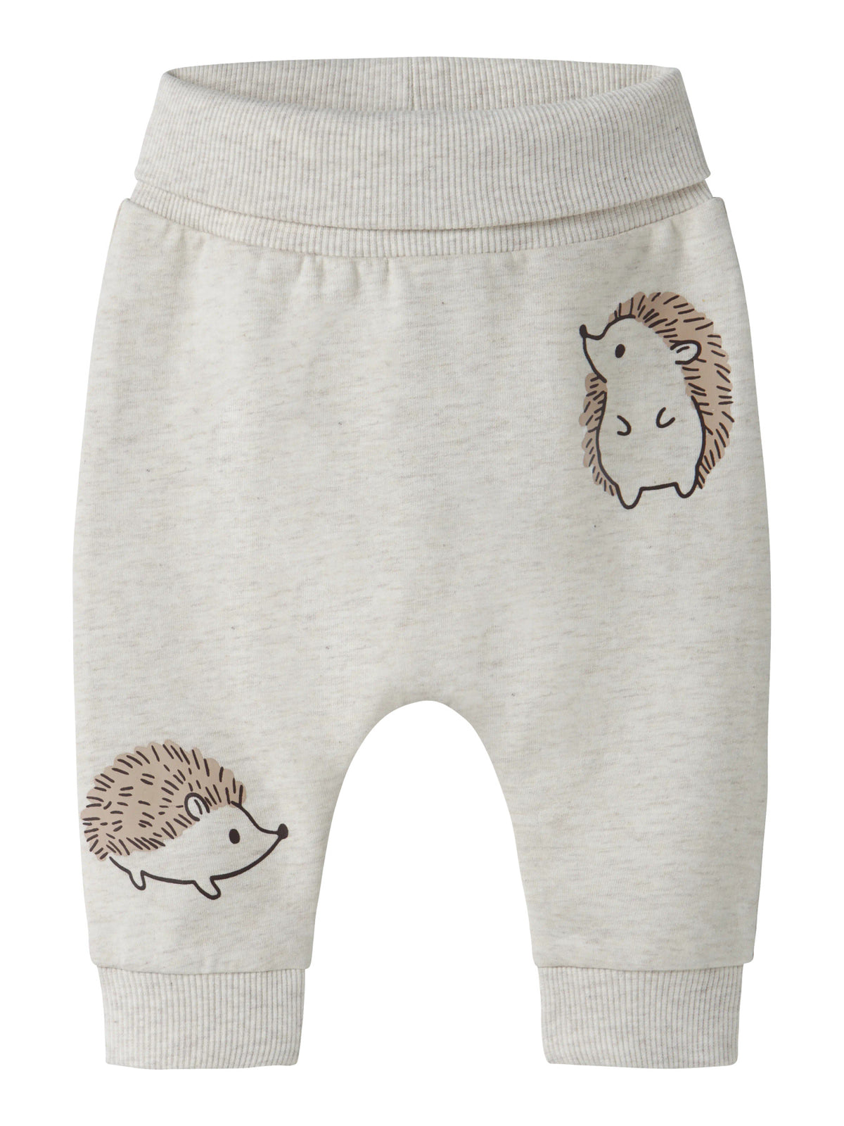 Name It Obbas beige mjukisbyxa baby unisex med igelkottar och nedvikbar midja