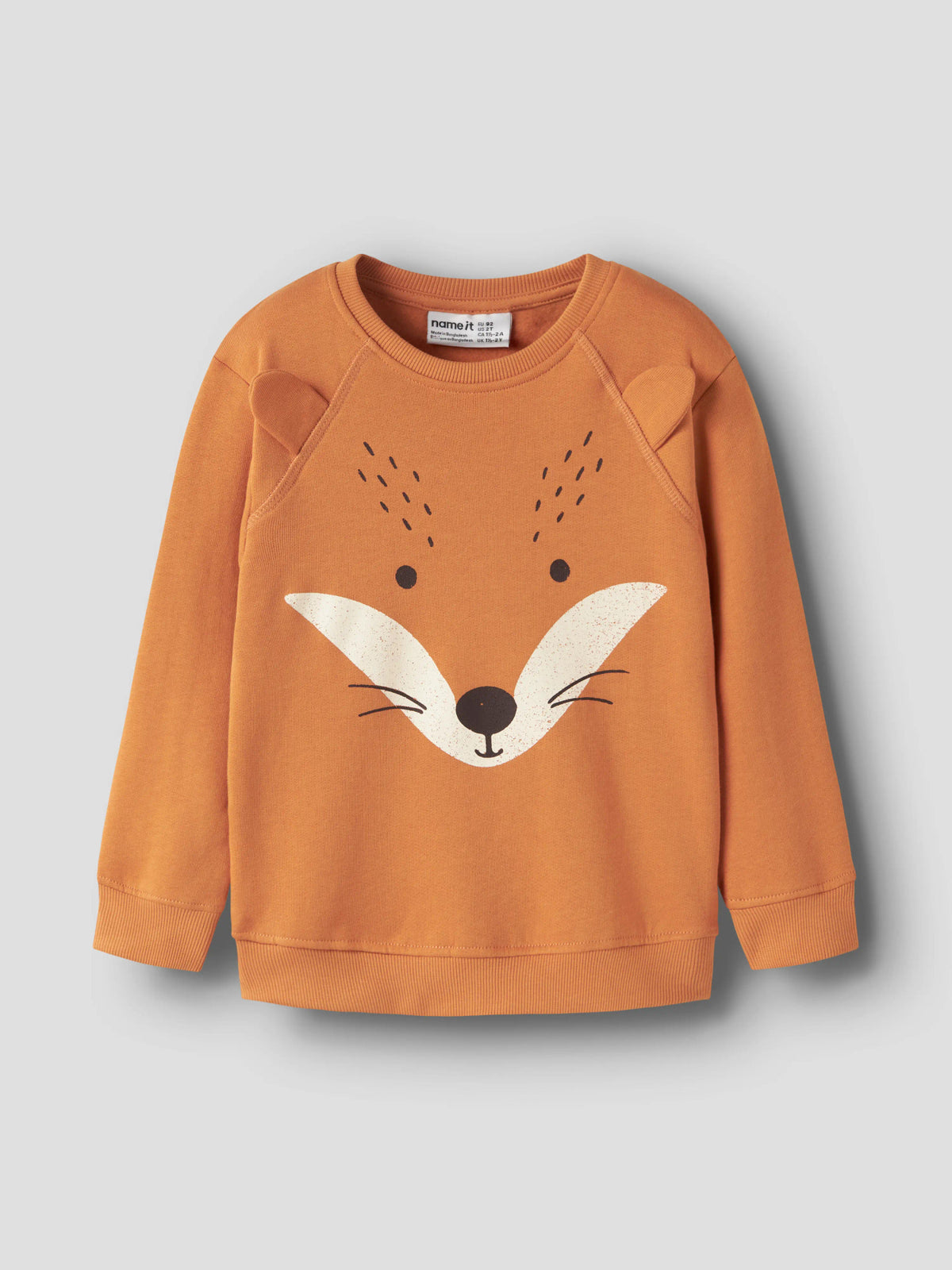 Name It Ollie orange sweatshirt mini pojke med räv och 3D-öron