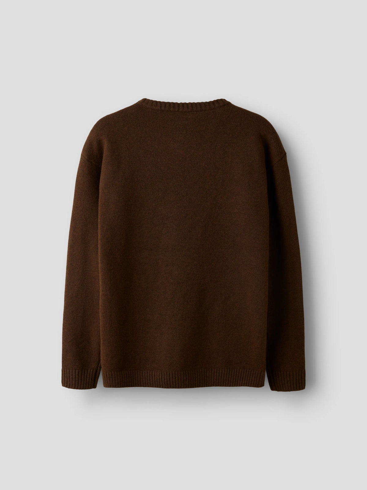 Name It Olexandr stickad tröja pojke kids mörkbrun med broderad figur på bröstet