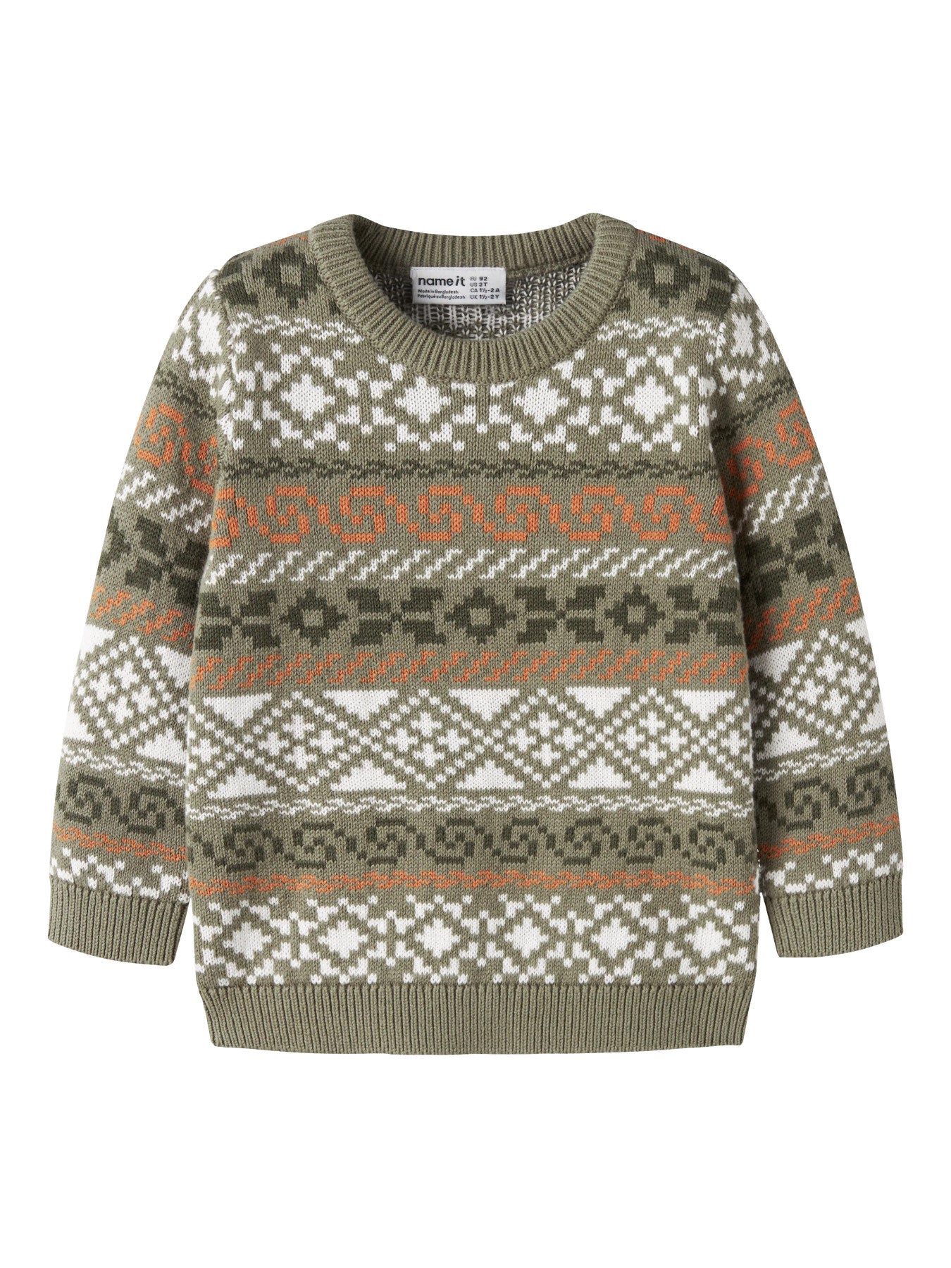Name It Mini Olle grön stickad tröja med jacquardmönster för pojke – 13260505