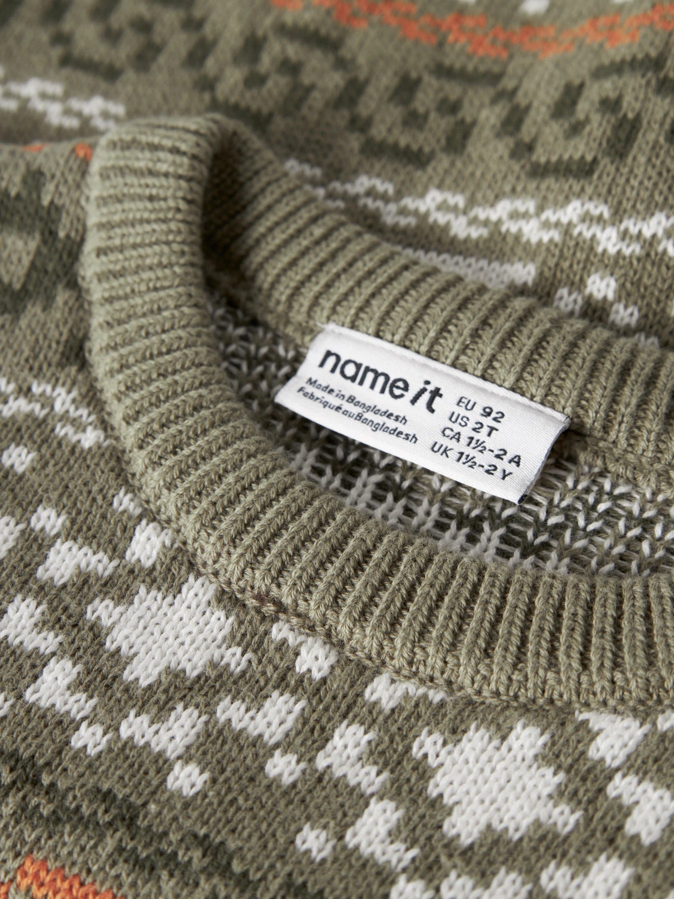 Name It Mini Olle grön stickad tröja med jacquardmönster för pojke – 13260505