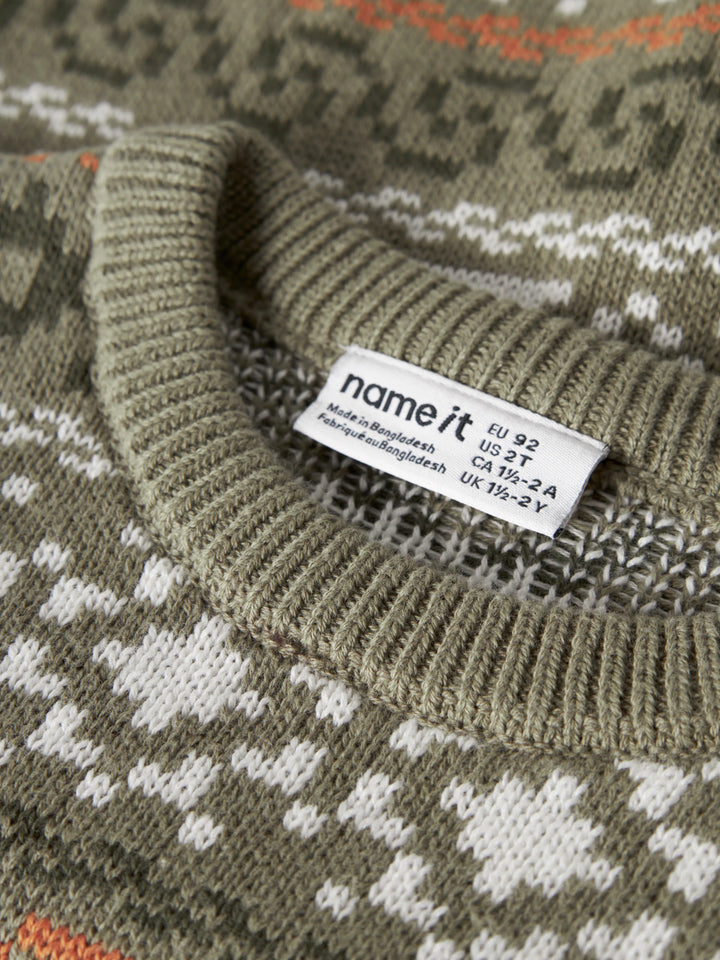 Name It Mini Olle grön stickad tröja med jacquardmönster för pojke – 13260505