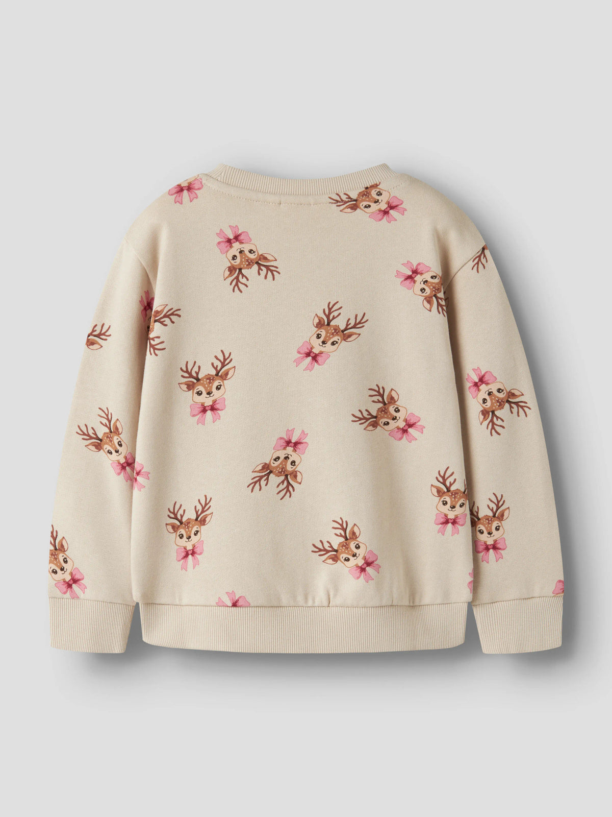 Name It Vertrud cremefärgad jultröja flicka med små rådjur och rosa rosetter