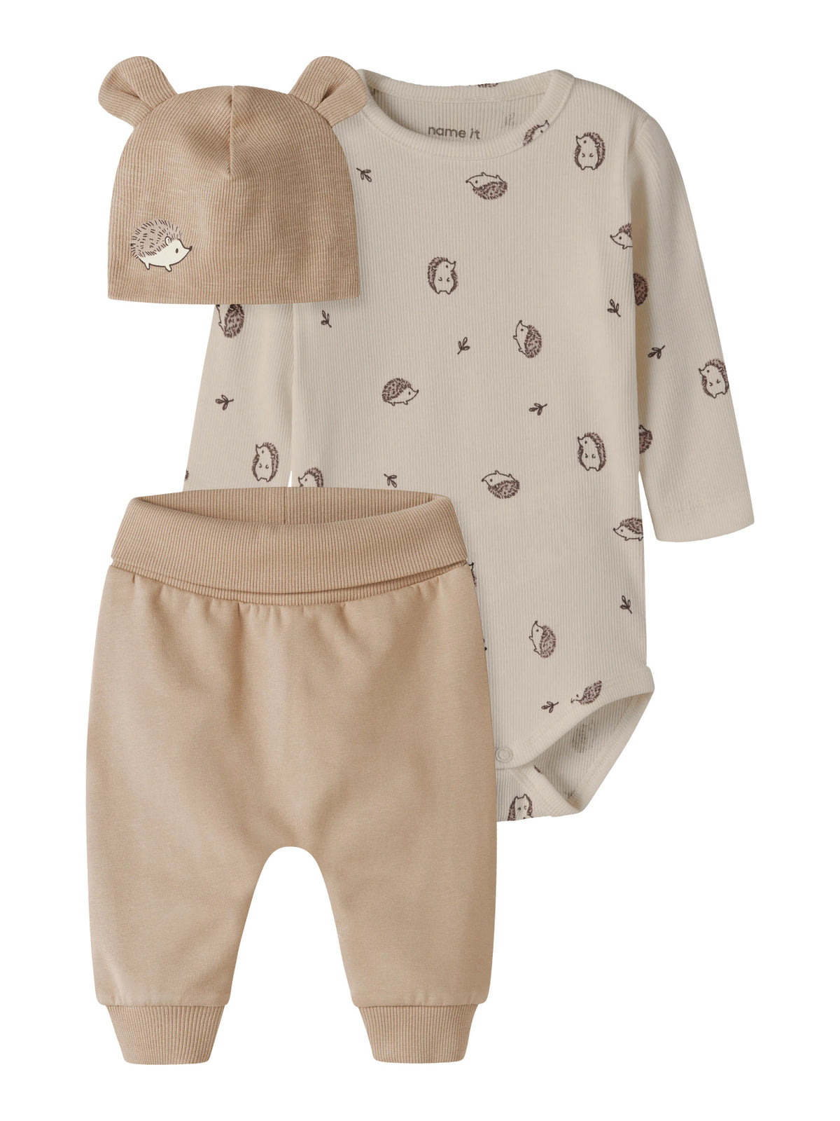 Name It Ohogi babyset 3 delar unisex med body byxor och mössa med igelkottar