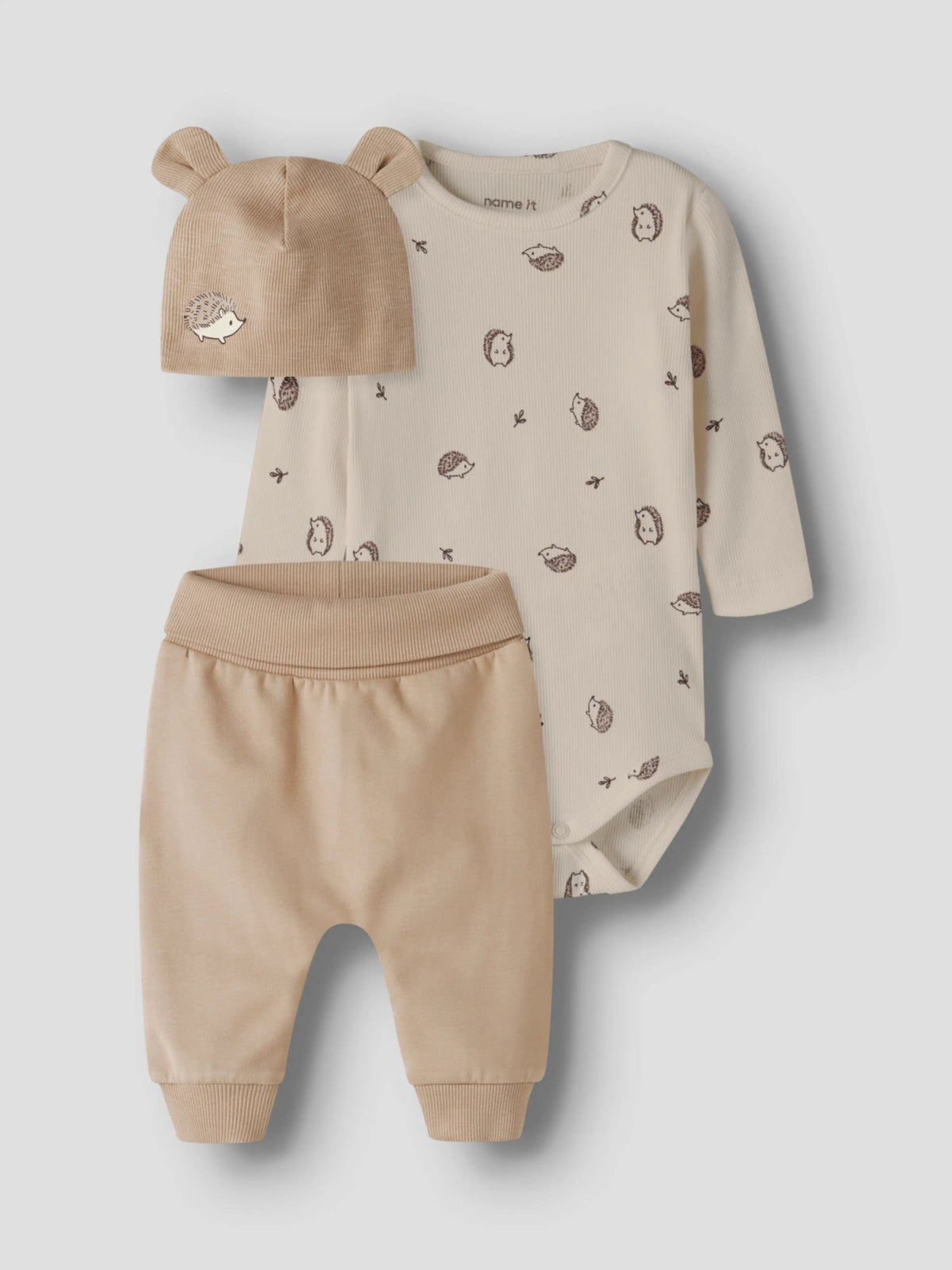 Name It Ohogi babyset 3 delar unisex med body byxor och mössa med igelkottar