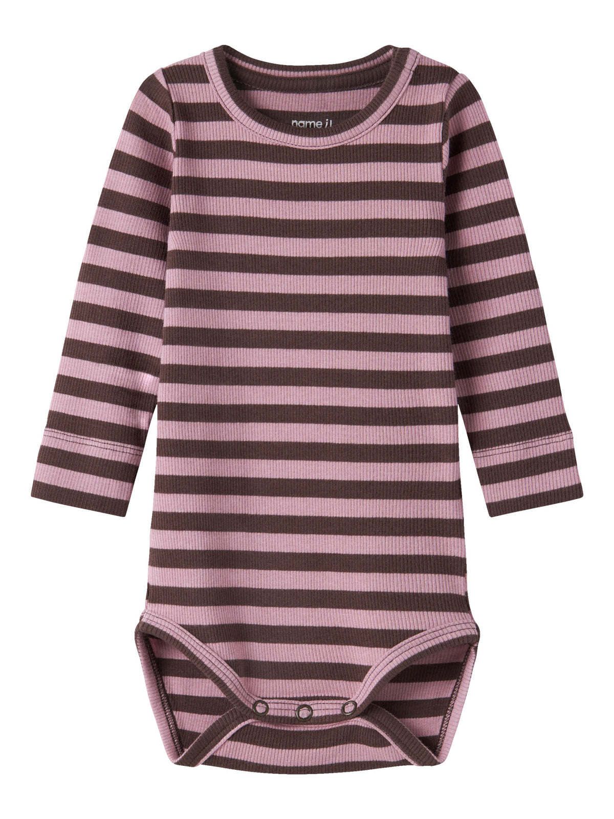 Name It rosa och vinröd randig ribbad body för baby unisex i ekologisk bomull och TENCEL™ Modal med tryckknappar och mjuk stretchkvalitet