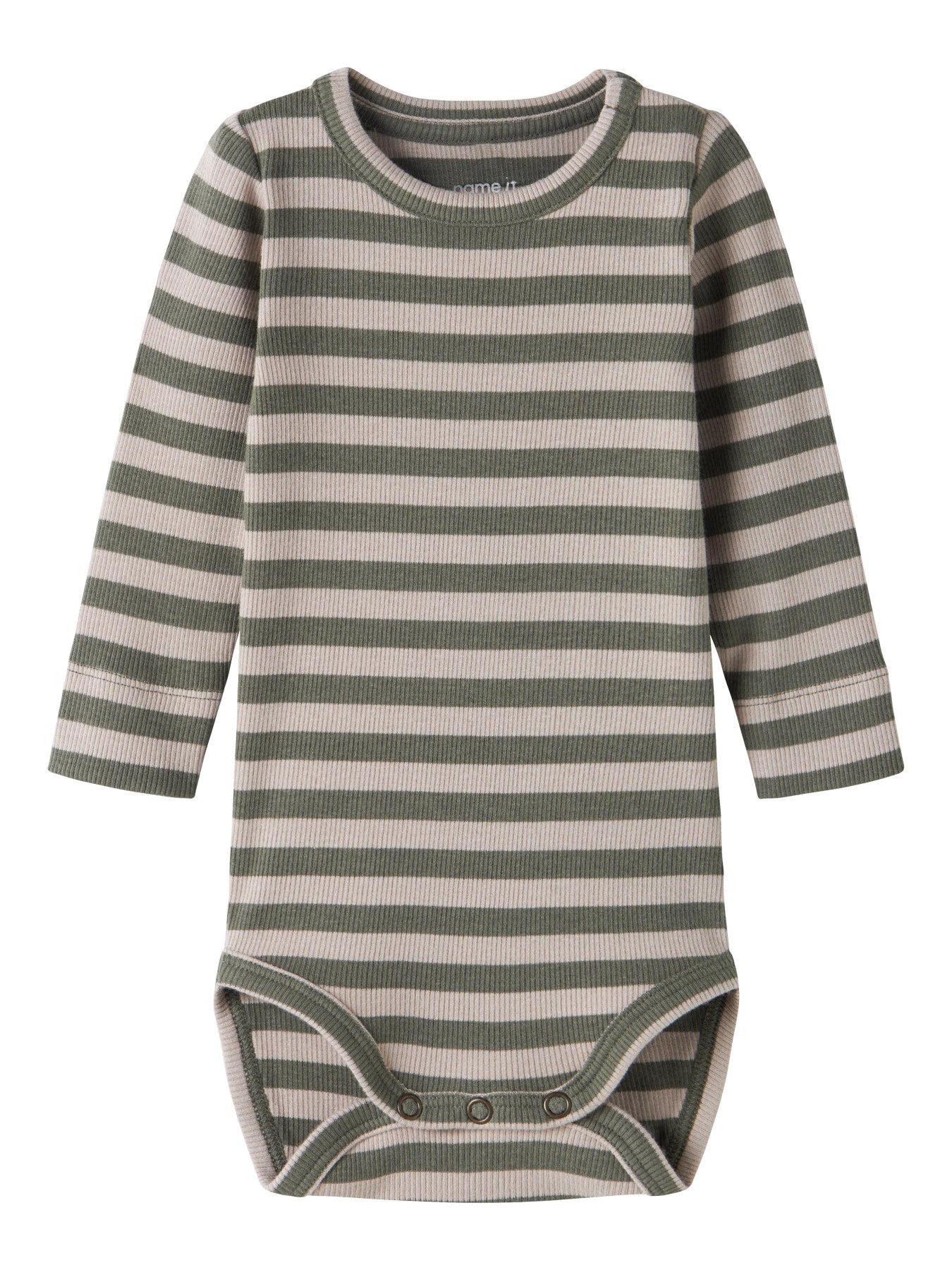 Name It grön randig ribbad body för baby unisex i ekologisk bomull och TENCEL™ Modal med tryckknappar och mjuk stretchkvalitet