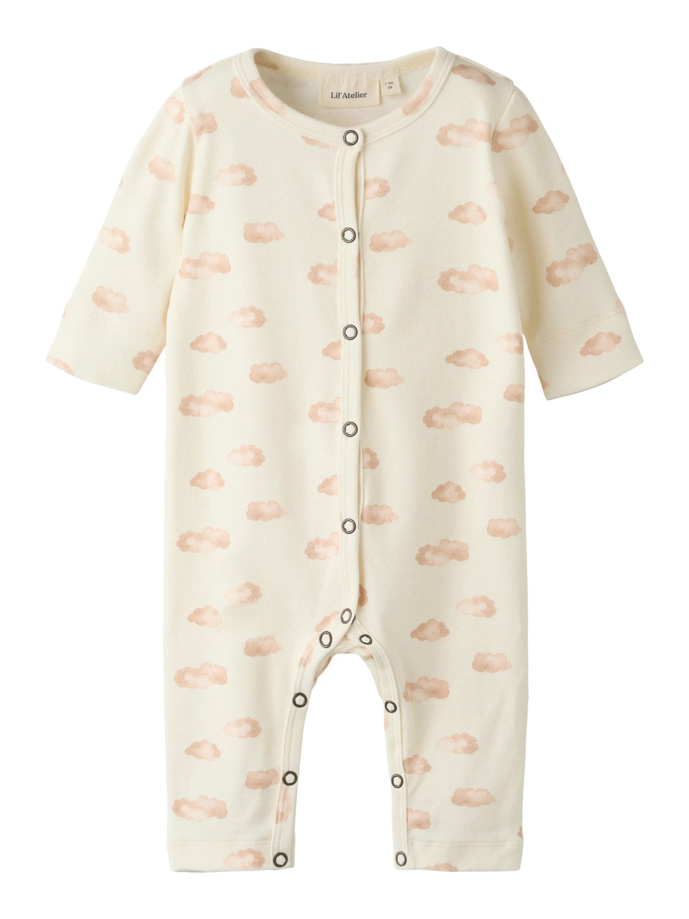 Lil' Atelier beige molnpyjamas för baby unisex i ekologisk bomull och TENCEL™ Lyocell med mjukt molnmönster och bekväm passform