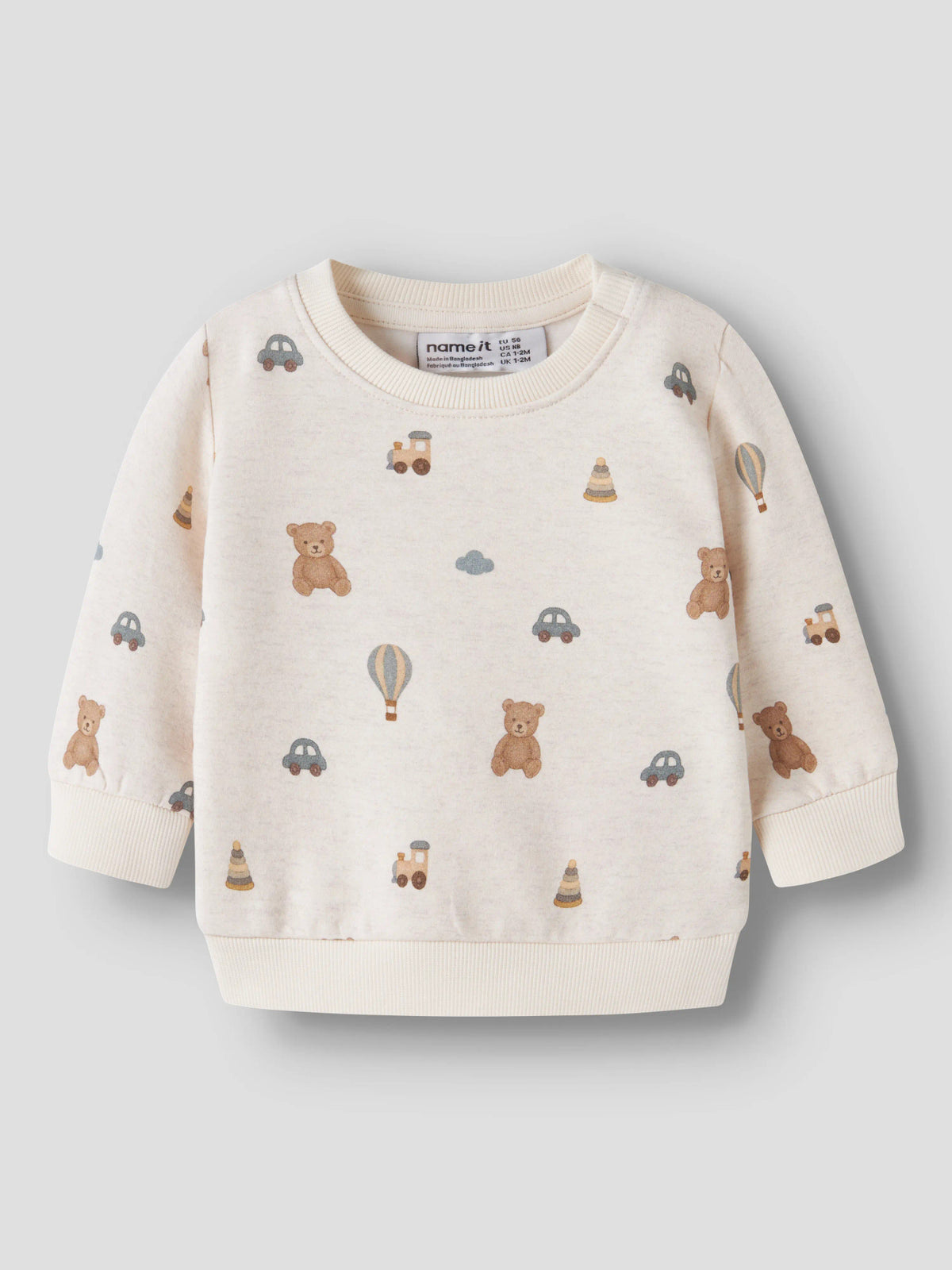 Ragner beige babysweatshirt med nallar, bilar och luftballonger