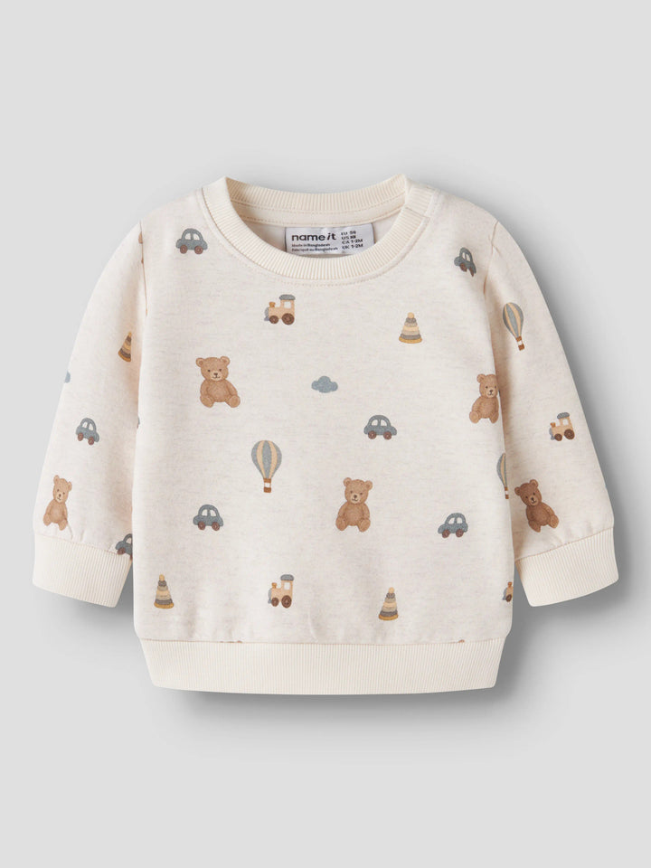 Ragner beige babysweatshirt med nallar, bilar och luftballonger