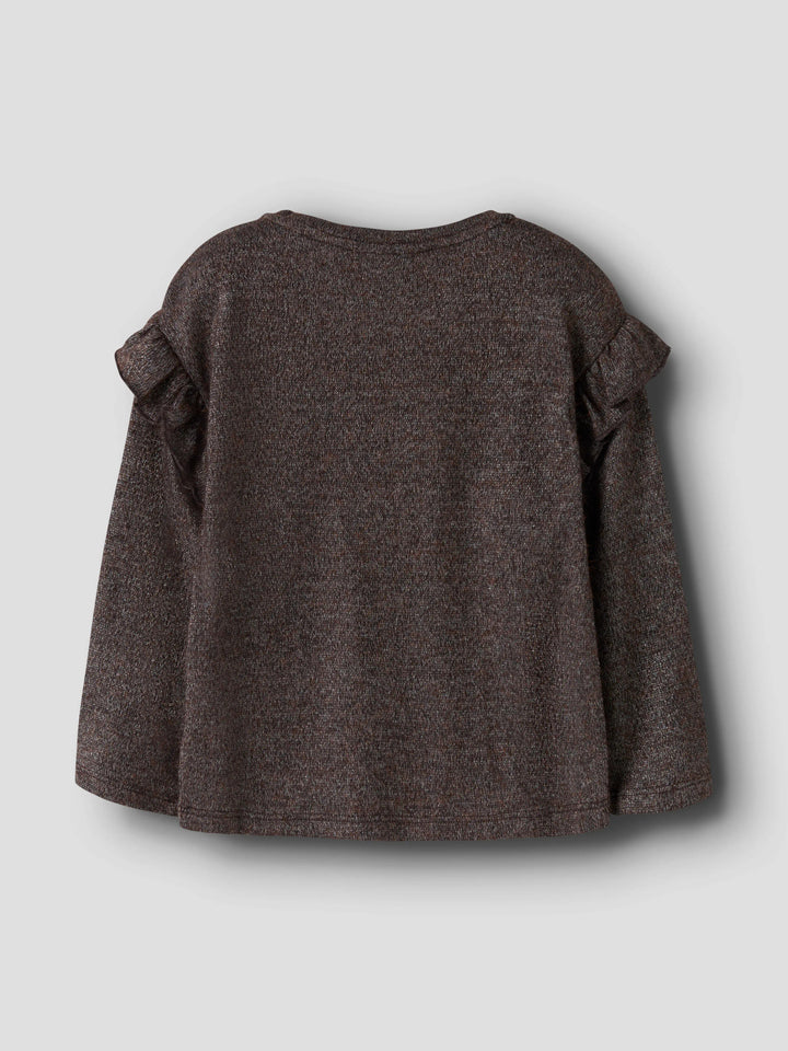 Rammi glittrig långärmad topp till flicka med volanger i brun från Name It