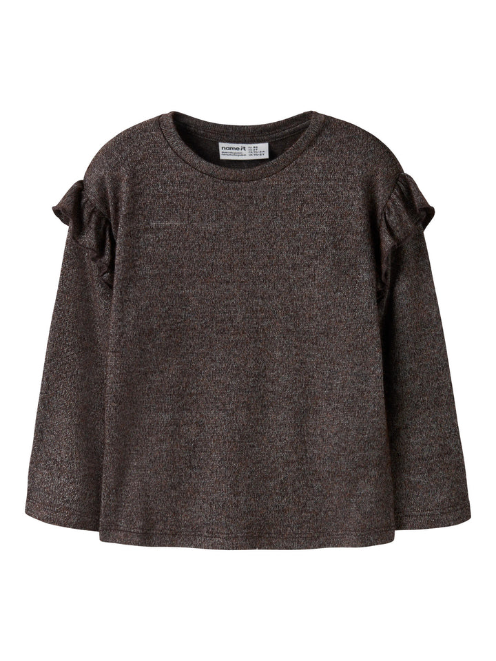 Rammi glittrig långärmad topp till flicka med volanger i brun från Name It