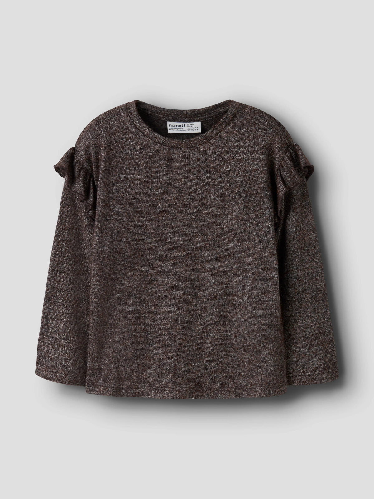 Rammi glittrig långärmad topp till flicka med volanger i brun från Name It