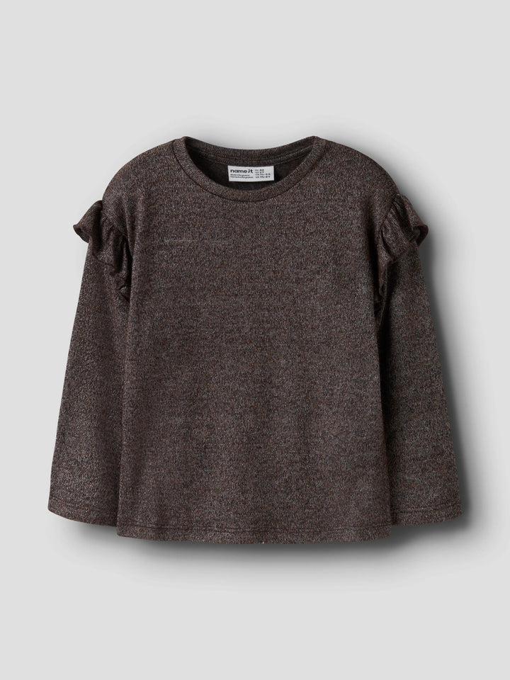 Rammi glittrig långärmad topp till flicka med volanger i brun från Name It