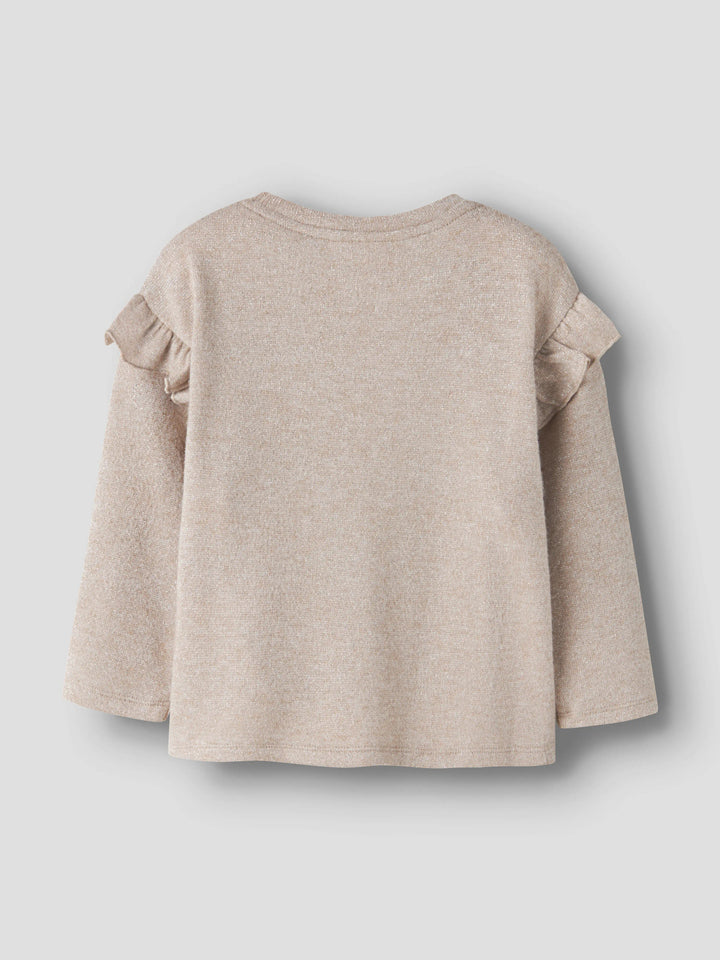 Rammi glittrig långärmad topp till flicka med volanger i beige från Name It