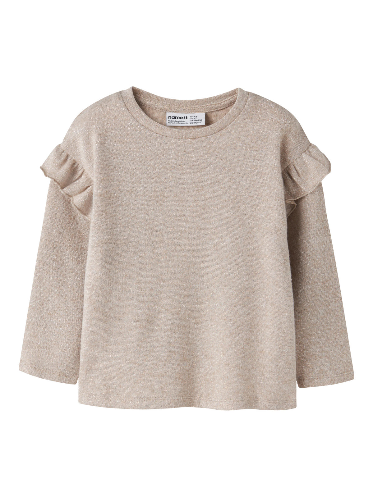 Rammi glittrig långärmad topp till flicka med volanger i beige från Name It