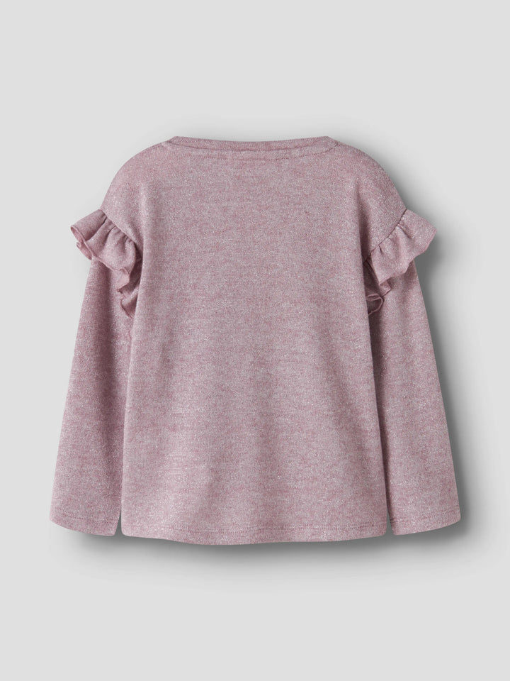 Rammi glittrig långärmad topp till flicka med volanger i rosa från Name It